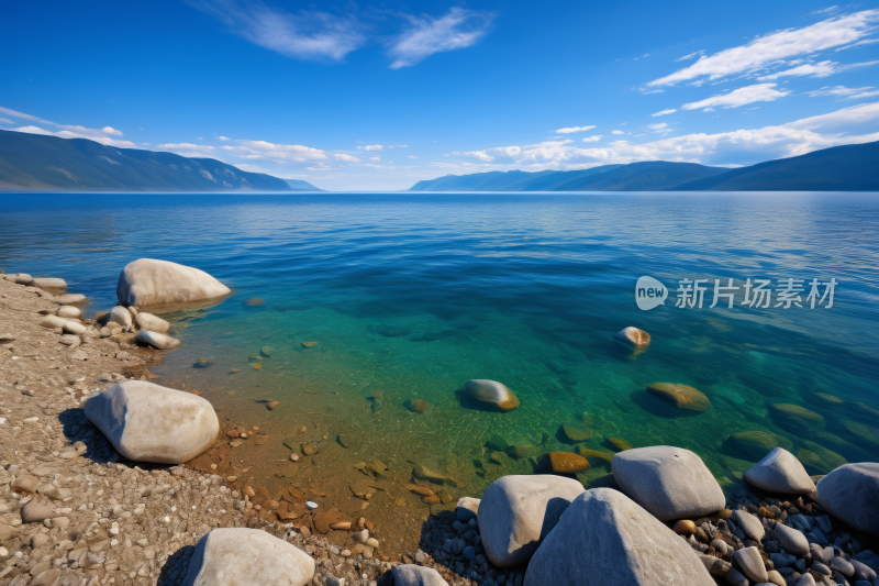 海岸上一大片水域有岩石高清图片