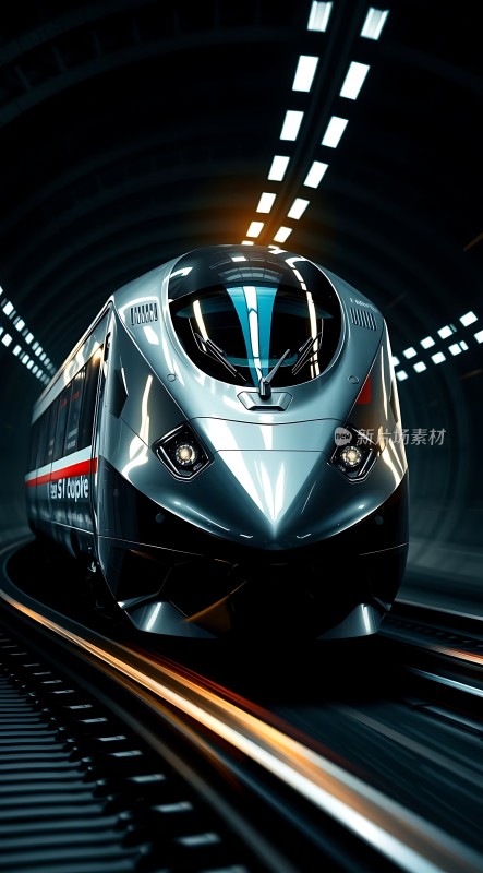 高速列车穿行隧道未来科技感十足