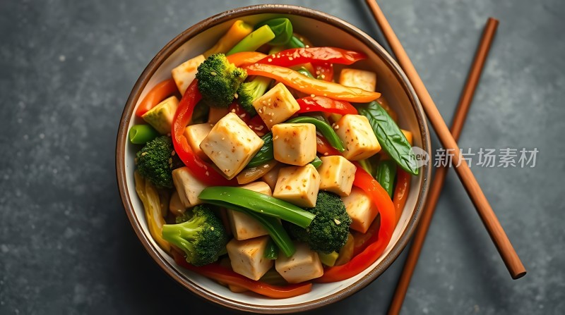 豆腐蔬菜拼盘色彩鲜艳营养丰富