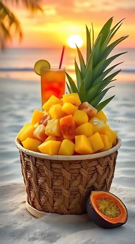 日落下的热带水果盛宴