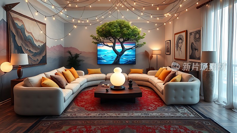 温馨客厅舒适沙发艺术装饰自然氛围
