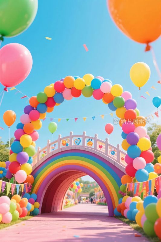 彩色气球彩虹拱门场景