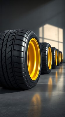 黄色轮毂轮胎排列 黄色轮毂轮胎排列