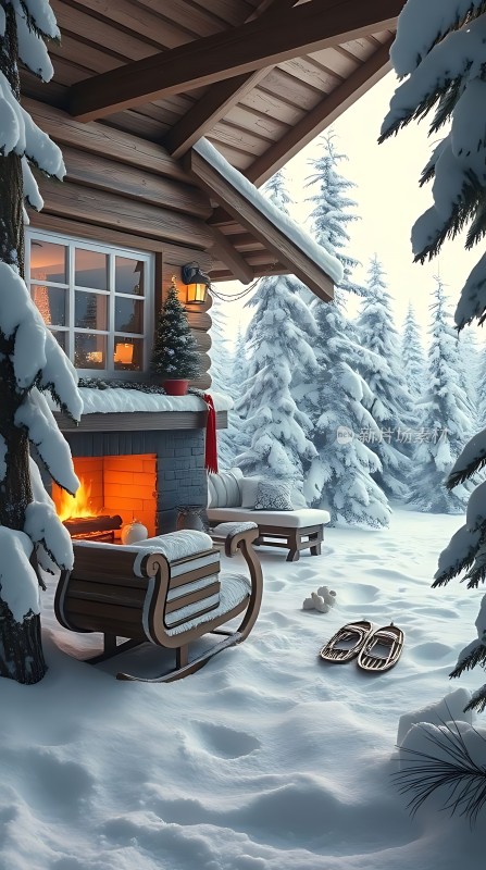 雪夜小木屋温馨 fireplace