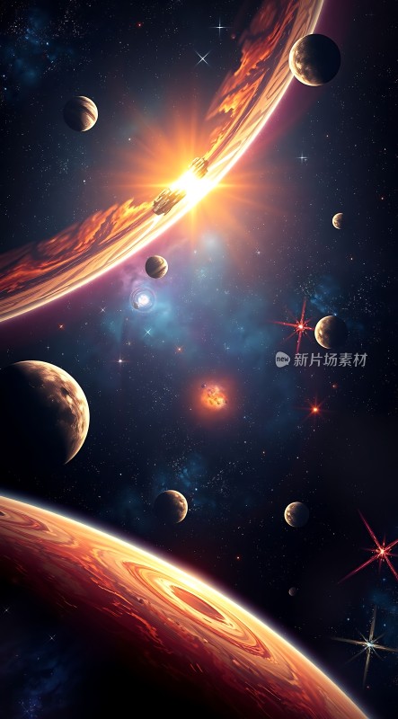 宇宙奇观行星、恒星与星云交织