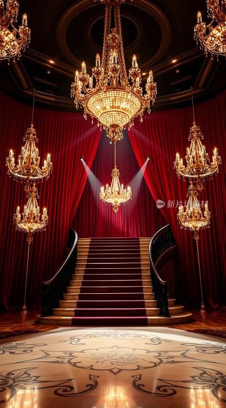 金色吊灯照耀下的华丽楼梯