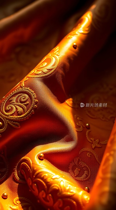 金色绣花布料细节特写