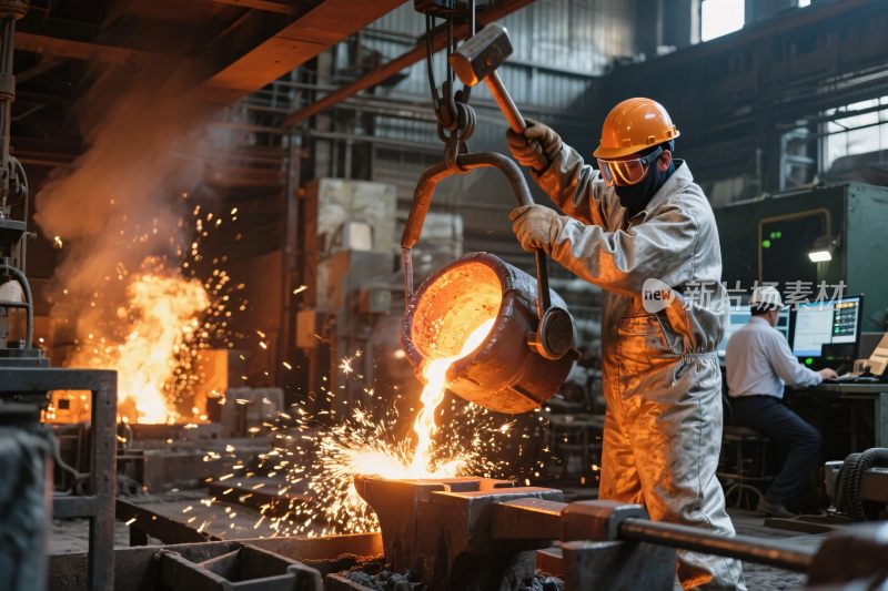 工厂工人浇筑作业场景