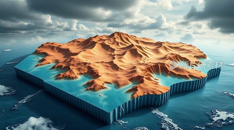 孤岛奇景山峦起伏海水环绕云雾缭绕