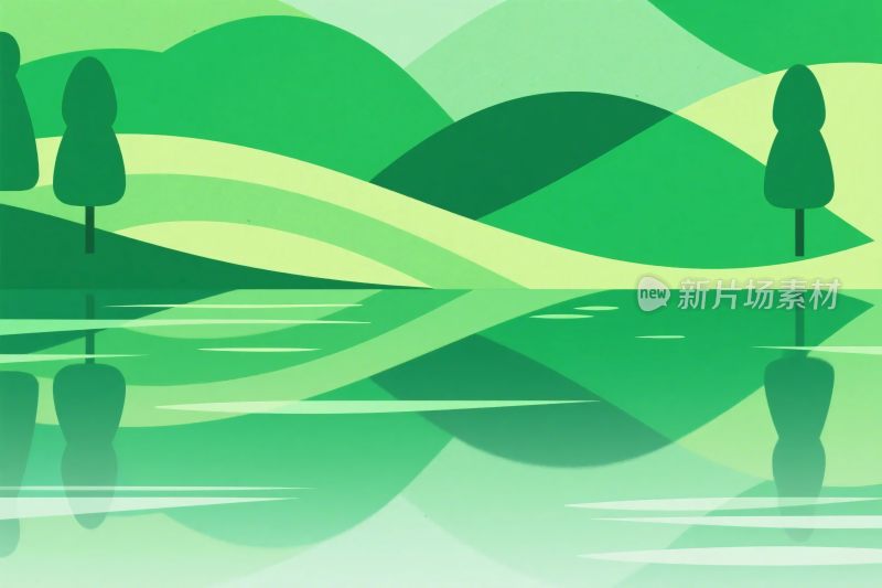 绿色山水风景插画