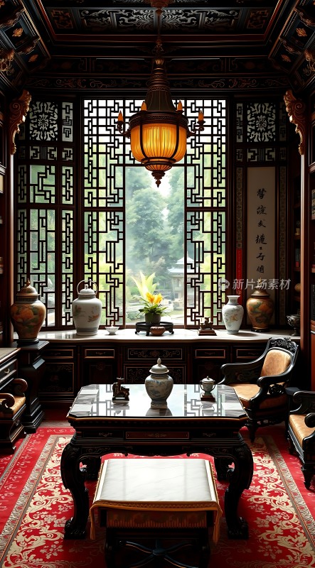 古风雅室红木家具精美瓷器传统装饰宁静书房