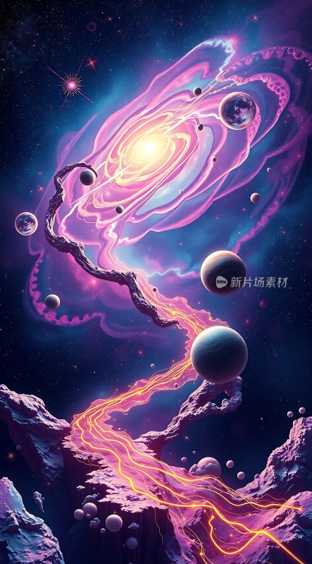 宇宙奇观星云、行星与神秘能量流