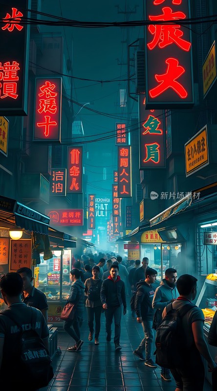 霓虹闪烁夜市繁华人间烟火气浓烈