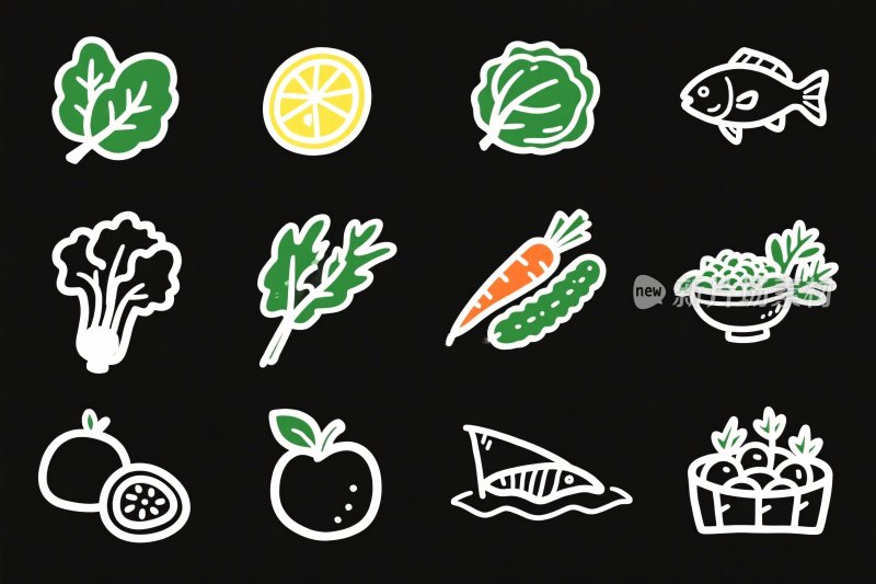 蔬菜水果插画图标集合