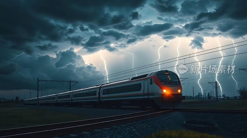 闪电下的疾驰列车