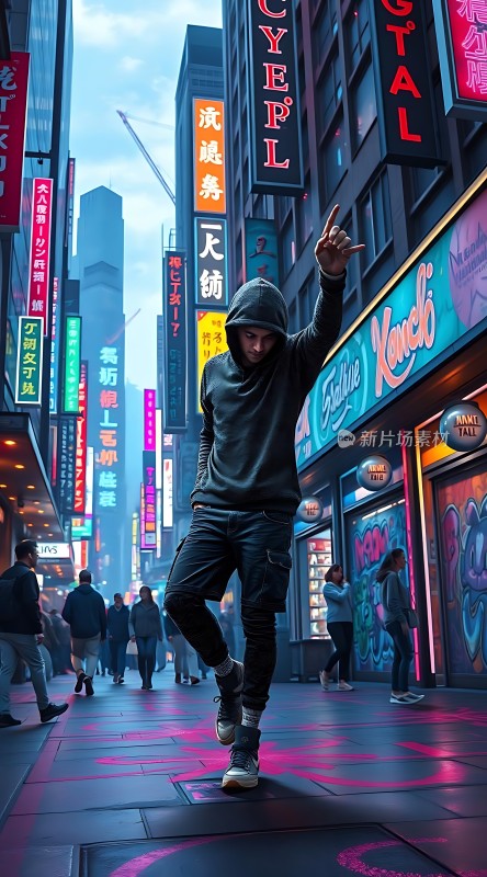 霓虹灯下的街头舞者