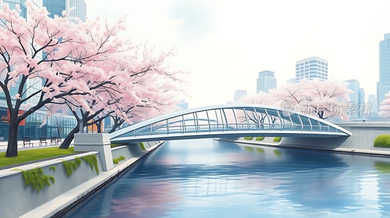 春意盎然的城市河畔美景