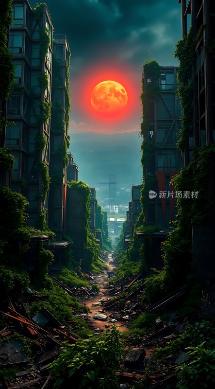 废弃城市中的神秘红日