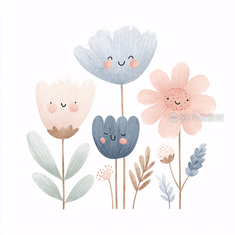 可爱笑脸花朵插画