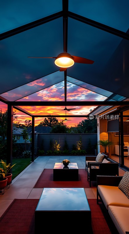 日落下的现代露台