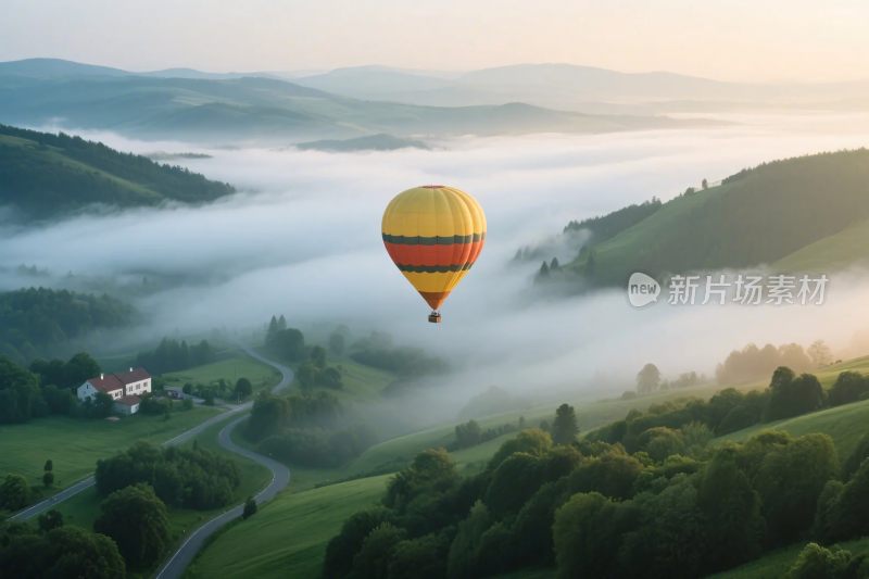 山谷热气球云雾风景