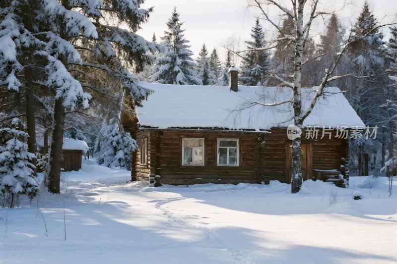 冬日雪景木屋
