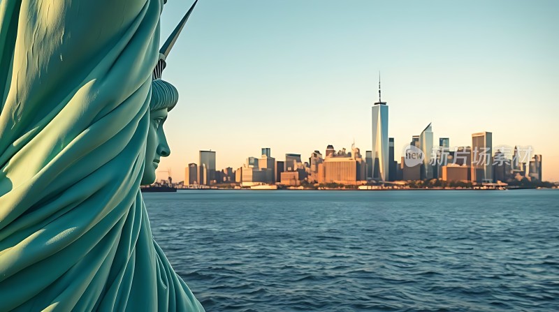 自由女神像与纽约天际线