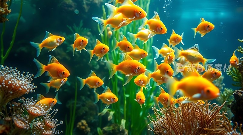 金鱼群游水下世界
