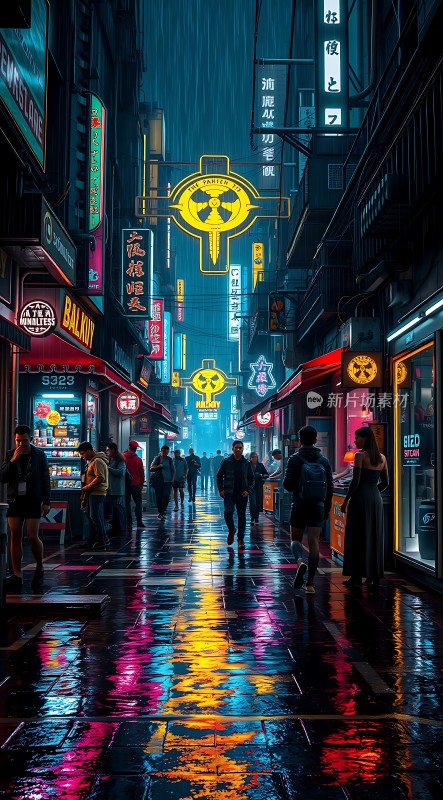 霓虹灯下的繁华街道