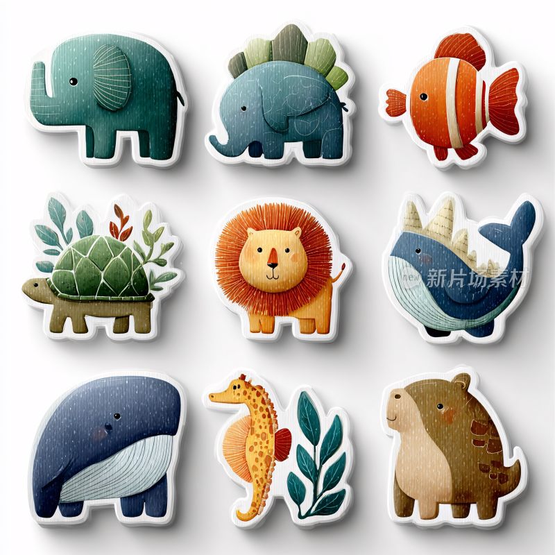 可爱动物卡通贴纸插画