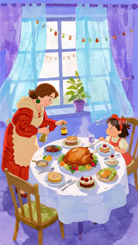 母女温馨用餐场景