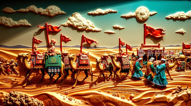 丝绸之路上驼队行进的壮丽画卷