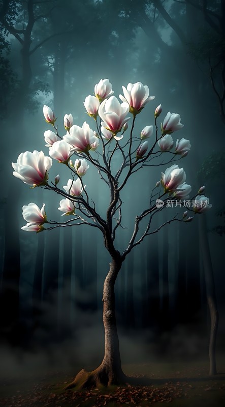 迷雾森林中的花树