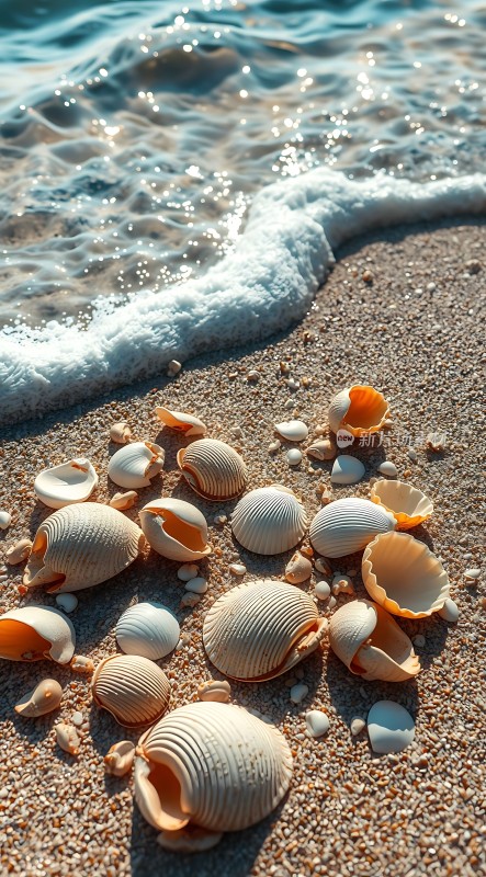 沙滩上的贝壳与海浪
