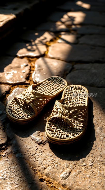 阳光下的编织凉鞋