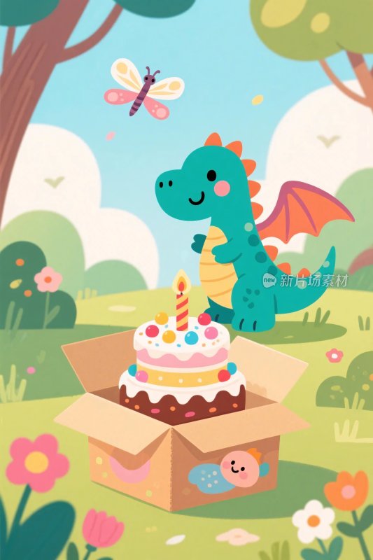 卡通恐龙生日插画