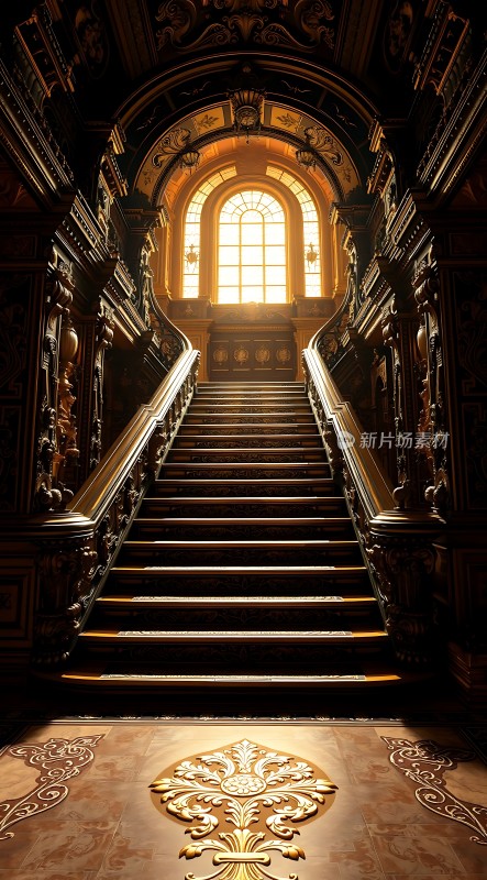 金色阳光下的宏伟楼梯