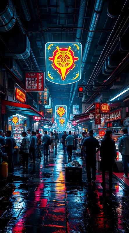 霓虹灯下的繁华夜市