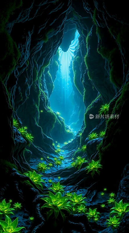 神秘洞穴中的绿色光芒