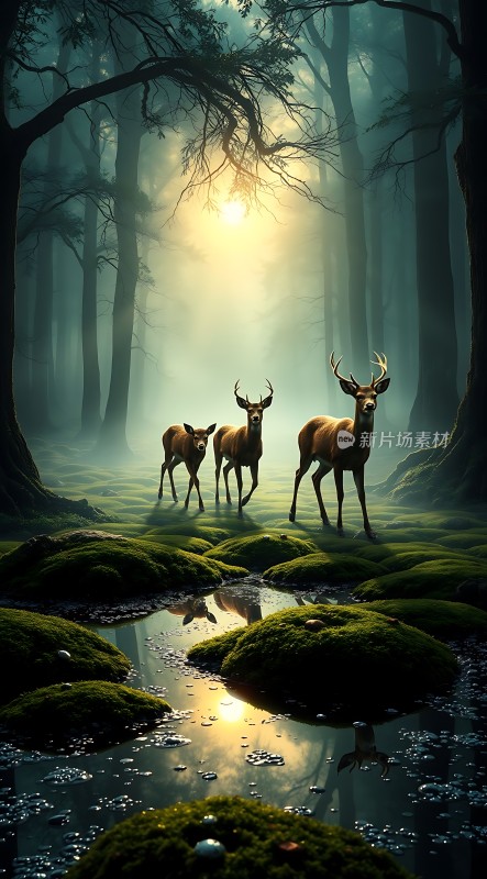 晨曦中的鹿影