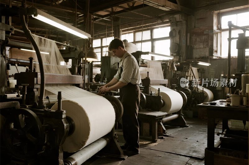 工厂内工人操作机器场景