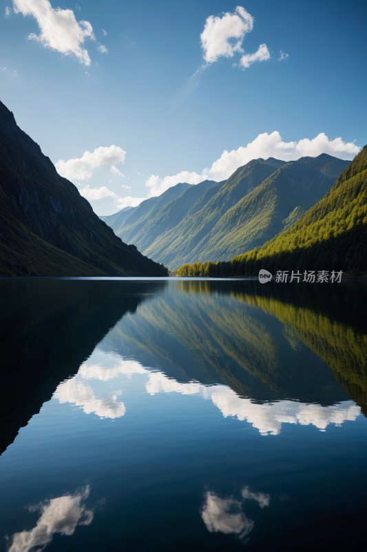 一个湖山天空有几朵云高清风景图片