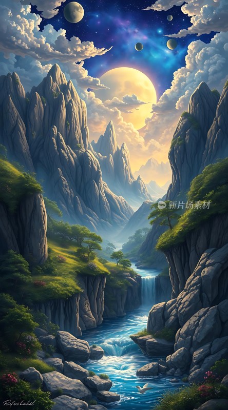 星河映月山水间