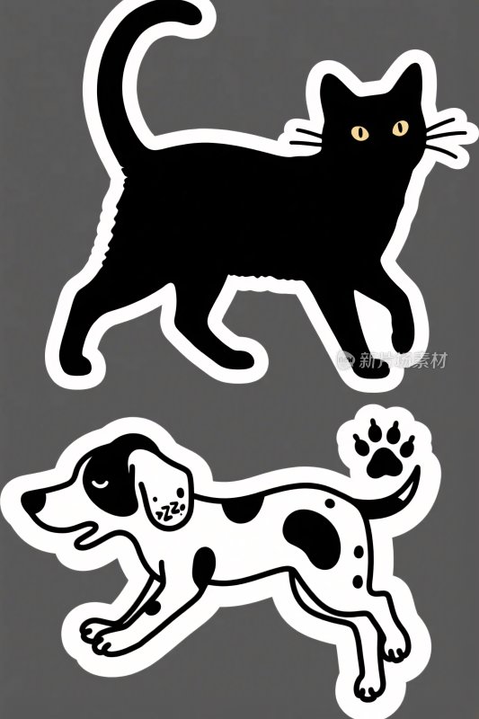 黑猫白狗卡通插画