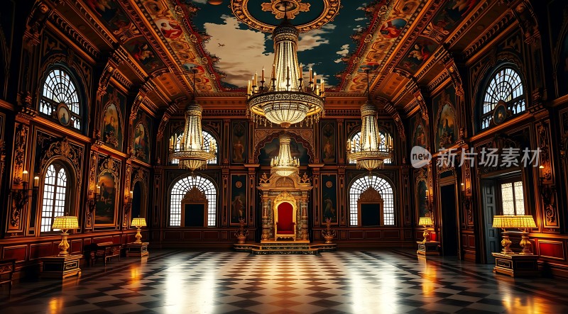 金色吊灯照耀下的华丽宫殿