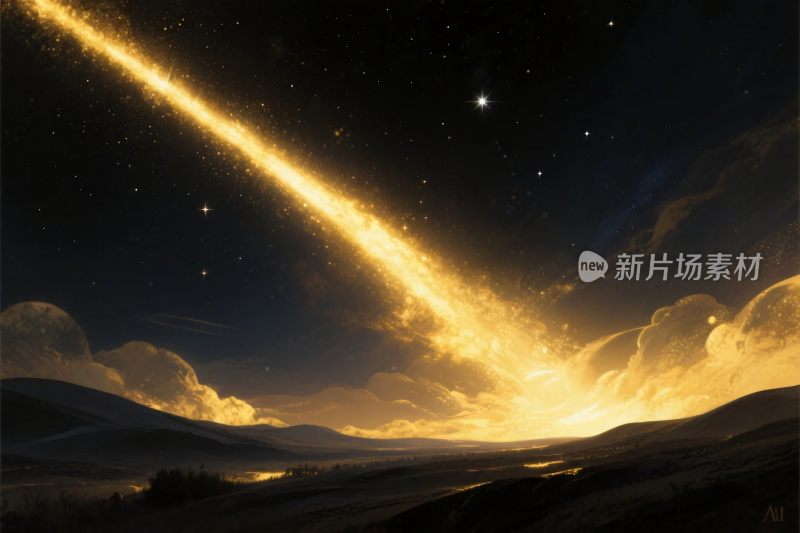 金色流星与星空夜景