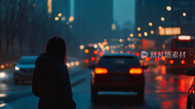 夜雨赶路的女人