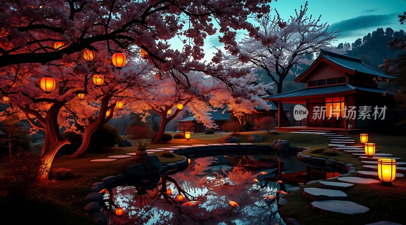 春夜灯笼映水乡