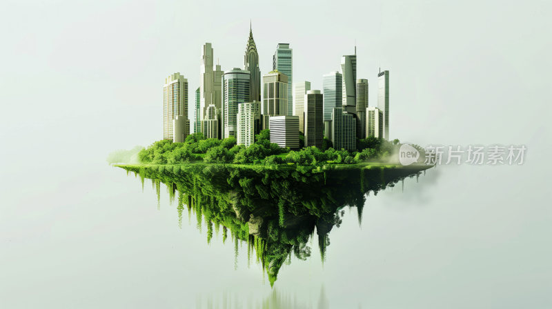 一座漂浮在空中的绿色环保城市