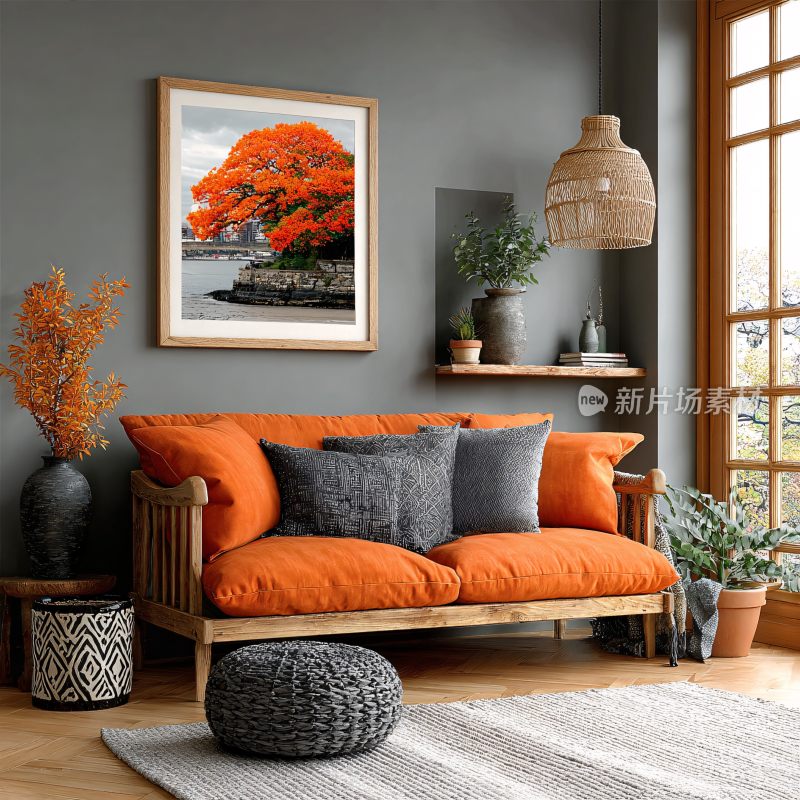 温馨橙色系客厅室内场景